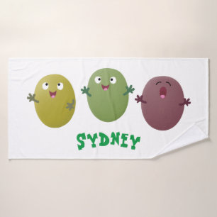 Cute happy olives singing cartoon bath towel set