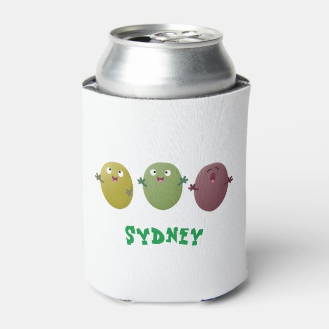Cute happy olives singing cartoon  can cooler (Can Front)