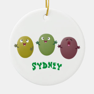 Cute happy olives singing cartoon ceramic ornament