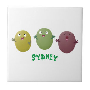 Cute happy olives singing cartoon ceramic tile