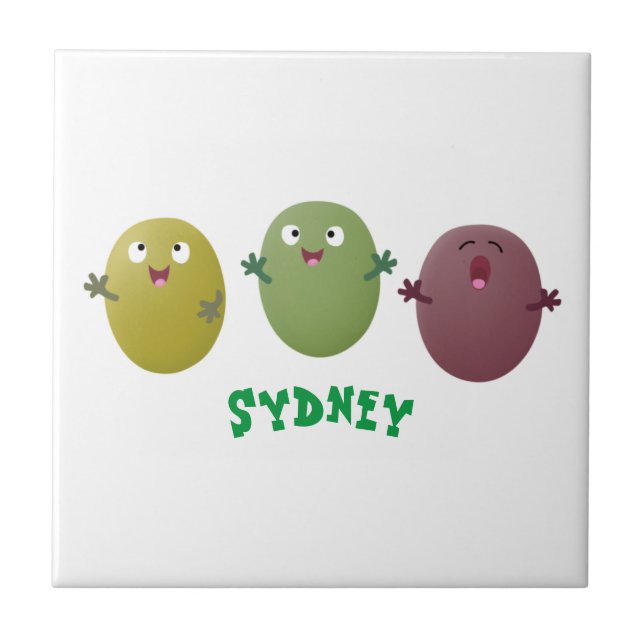 Cute happy olives singing cartoon ceramic tile (Front)