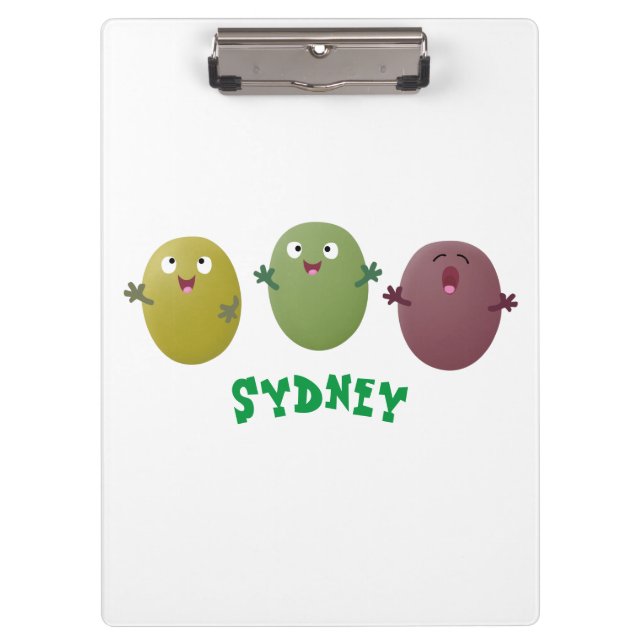 Cute happy olives singing cartoon clipboard (Front)
