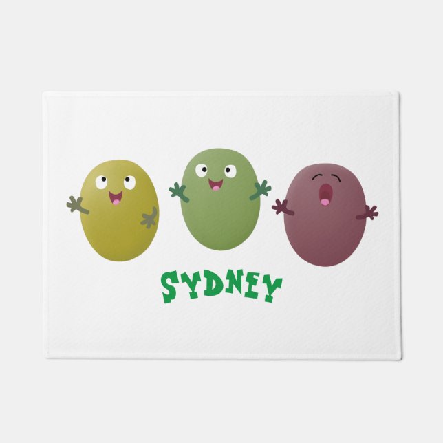 Cute happy olives singing cartoon doormat (Front)