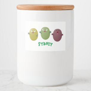 Cute happy olives singing cartoon food label