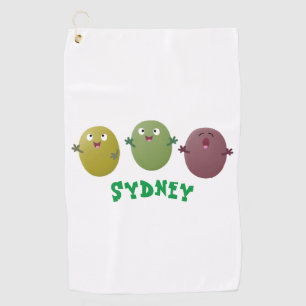 Cute happy olives singing cartoon golf towel