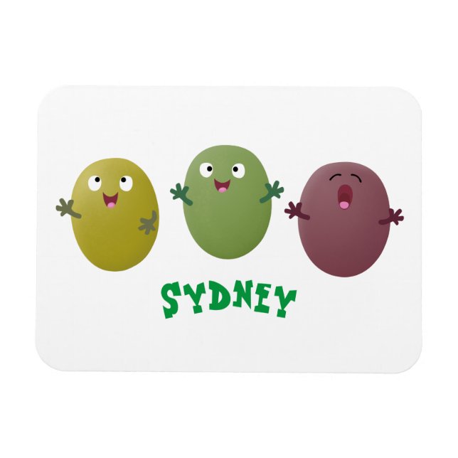 Cute happy olives singing cartoon magnet (Horizontal)