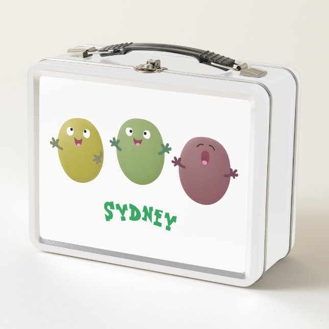 Cute happy olives singing cartoon metal lunch box (Front)
