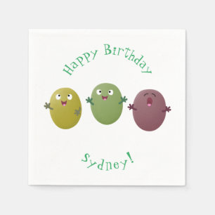 Cute happy olives singing cartoon napkin