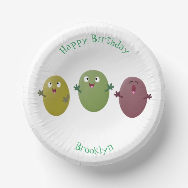 Cute happy olives singing cartoon paper plate (Front)