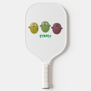 Cute happy olives singing cartoon pickleball paddle