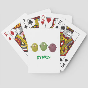 Cute happy olives singing cartoon playing cards