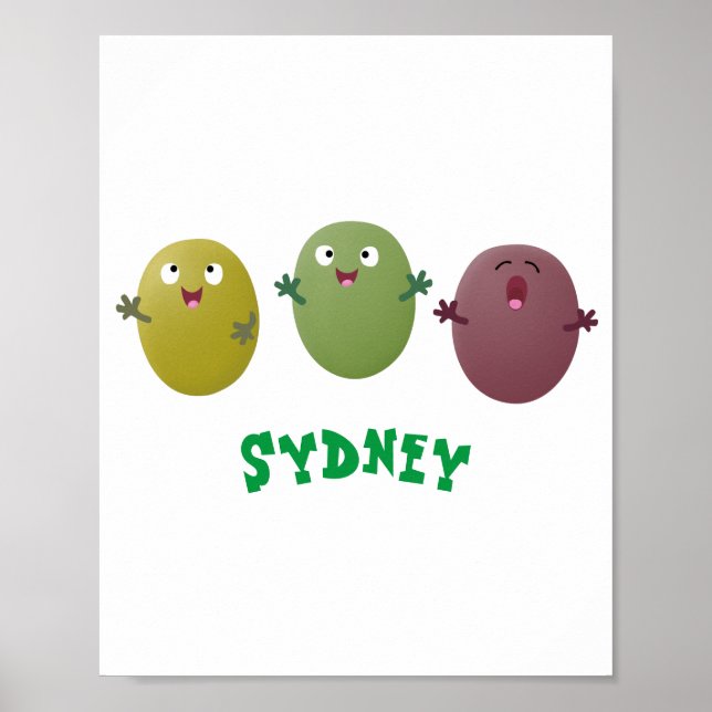 Cute happy olives singing cartoon poster (Front)