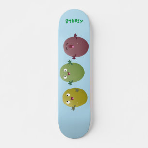 Cute happy olives singing cartoon skateboard