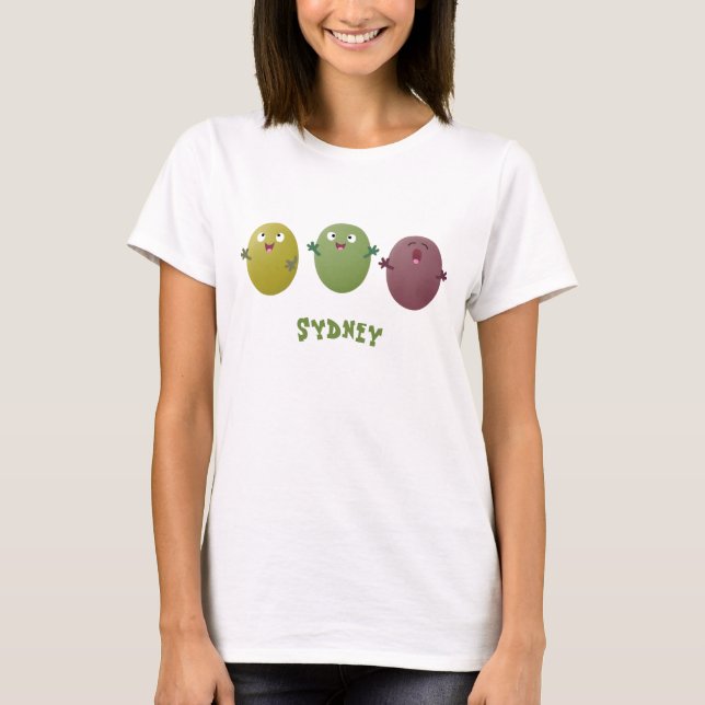 Cute happy olives singing cartoon T-Shirt (Front)