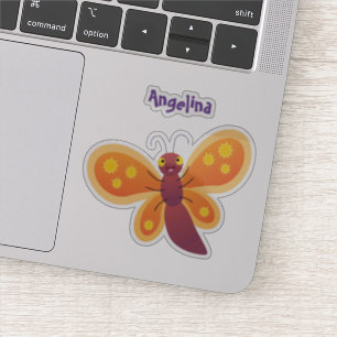 Cute happy orange butterfly cartoon illustration
