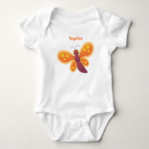 Cute happy orange butterfly cartoon illustration baby bodysuit