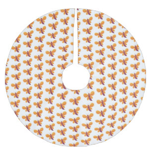 Cute happy orange butterfly cartoon illustration brushed polyester tree skirt
