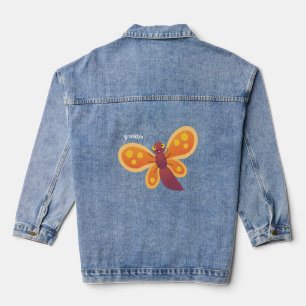 Cute happy orange butterfly cartoon illustration denim jacket