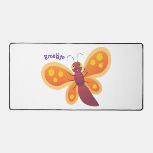 Cute happy orange butterfly cartoon illustration desk mat