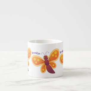 Cute happy orange butterfly cartoon illustration espresso cup