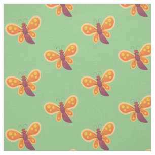 Cute happy orange butterfly cartoon illustration fabric
