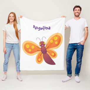 Cute happy orange butterfly cartoon illustration fleece blanket