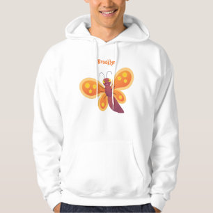 Cute happy orange butterfly cartoon illustration hoodie