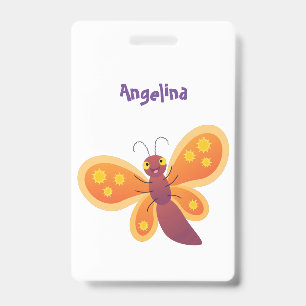 Cute happy orange butterfly cartoon illustration ID badge