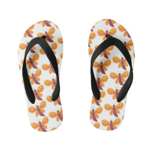 Cute happy orange butterfly cartoon illustration kid's thongs