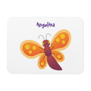 Cute happy orange butterfly cartoon illustration magnet