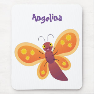 Cute happy orange butterfly cartoon illustration mouse pad