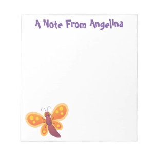 Cute happy orange butterfly cartoon illustration notepad
