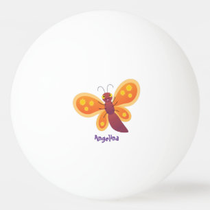 Cute happy orange butterfly cartoon illustration ping pong ball