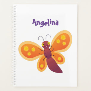 Cute happy orange butterfly cartoon illustration planner