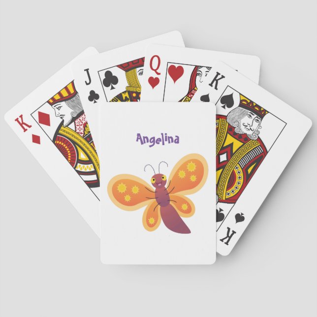 Cute happy orange butterfly cartoon illustration playing cards (Back)