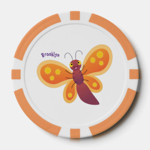 Cute happy orange butterfly cartoon illustration poker chips