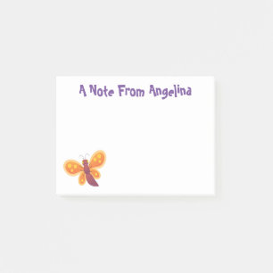 Cute happy orange butterfly cartoon illustration post-it notes