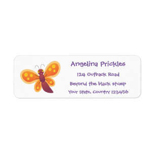 Cute happy orange butterfly cartoon illustration return address label