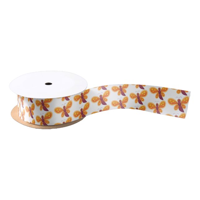 Cute happy orange butterfly cartoon illustration satin ribbon (Spool)