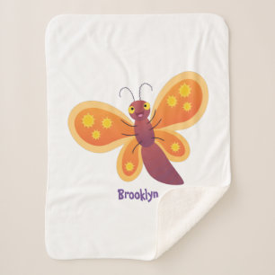 Cute happy orange butterfly cartoon illustration sherpa blanket