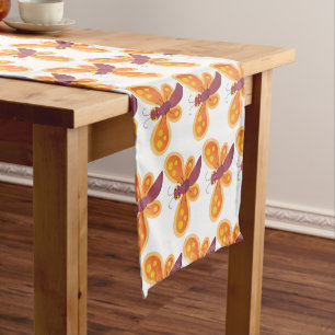 Cute happy orange butterfly cartoon illustration short table runner