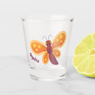 Cute happy orange butterfly cartoon illustration  shot glass