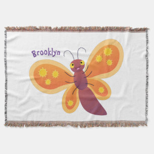 Cute happy orange butterfly cartoon illustration throw blanket