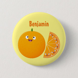 Cute happy orange citrus fruit cartoon 6 cm round badge