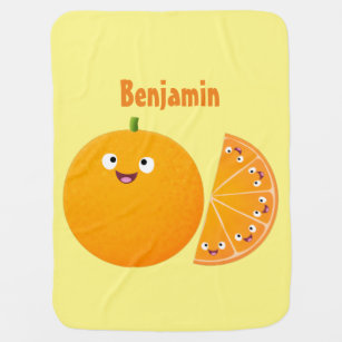 Cute happy orange citrus fruit cartoon baby blanket