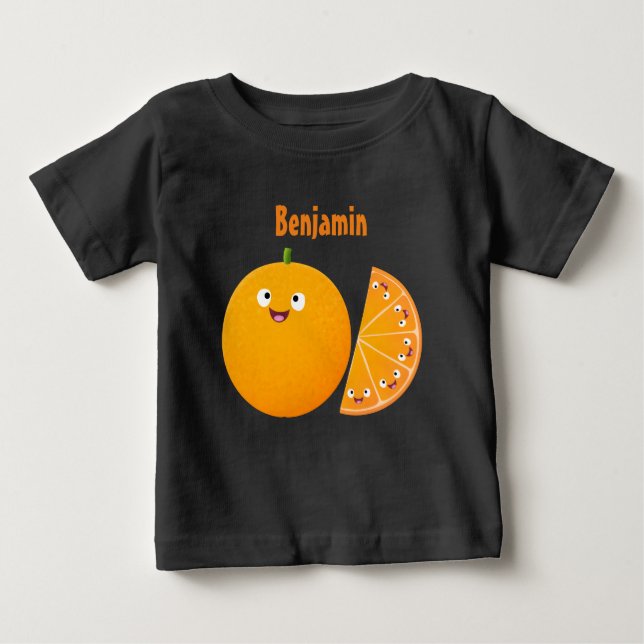 Cute happy orange citrus fruit cartoon baby T-Shirt (Front)