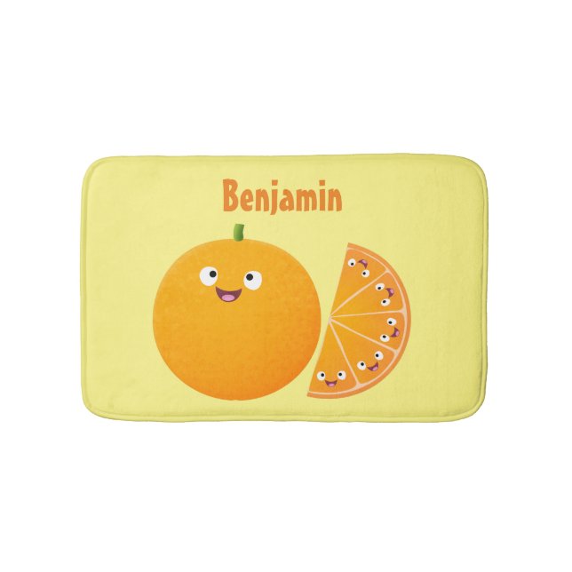 Cute happy orange citrus fruit cartoon bath mat (Front)