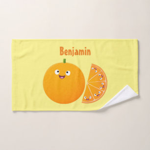 Cute happy orange citrus fruit cartoon bath towel set