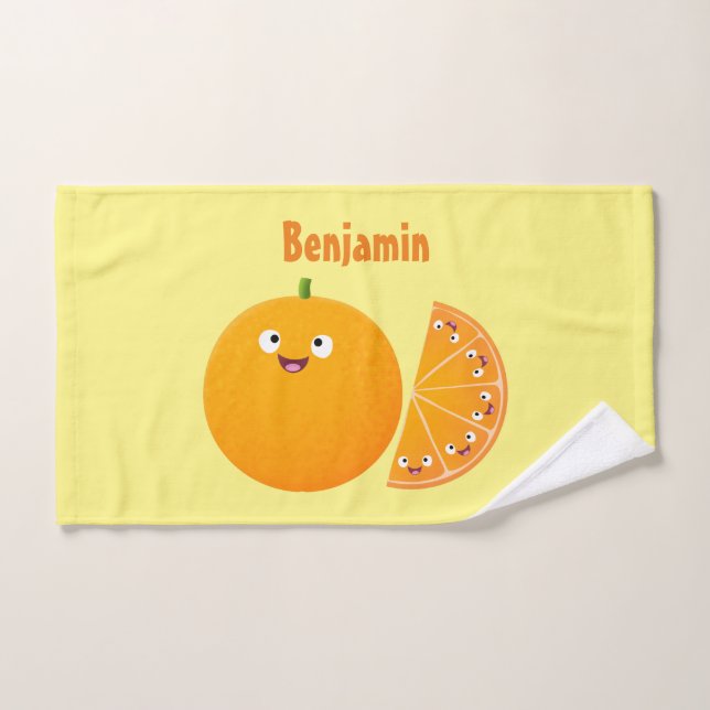 Cute happy orange citrus fruit cartoon bath towel set (Hand Towel)
