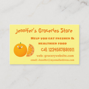 Cute happy orange citrus fruit cartoon business card